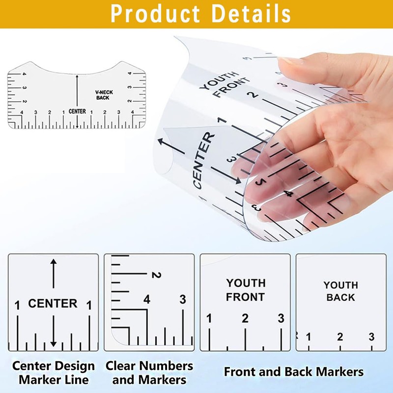 Onlvmyur 16 Pieces T-Shirt Ruler Plastics T-Shirt Alignment Ruler DIY