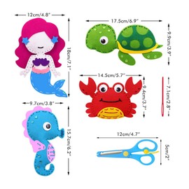 8 Pieces Felt Sewing Kit for Kids, Sea Creatures, DIY Craft Kit, Ideal for Sewing Beginners, Boys and Girls, Educational Art Gift (Figure)