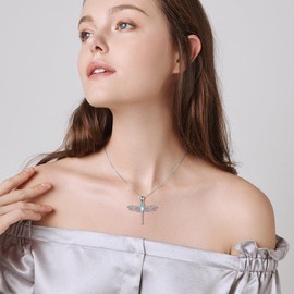 VONALA Dragonfly Necklace for Women Sterling Silver Dragonfly Turquoise/Moonstone/Moss Agate/Aquamarine Necklace Pendant Dragonfly Jewellery Gifts for Her Women Teenager Girls, Sterling Silver,