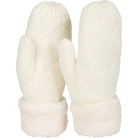 styleBREAKER 09010031 Women's Warm Winter Knitted Mittens, Gloves with Diamond Pattern, Thermal Fleece, Knitted Gloves, cream / white