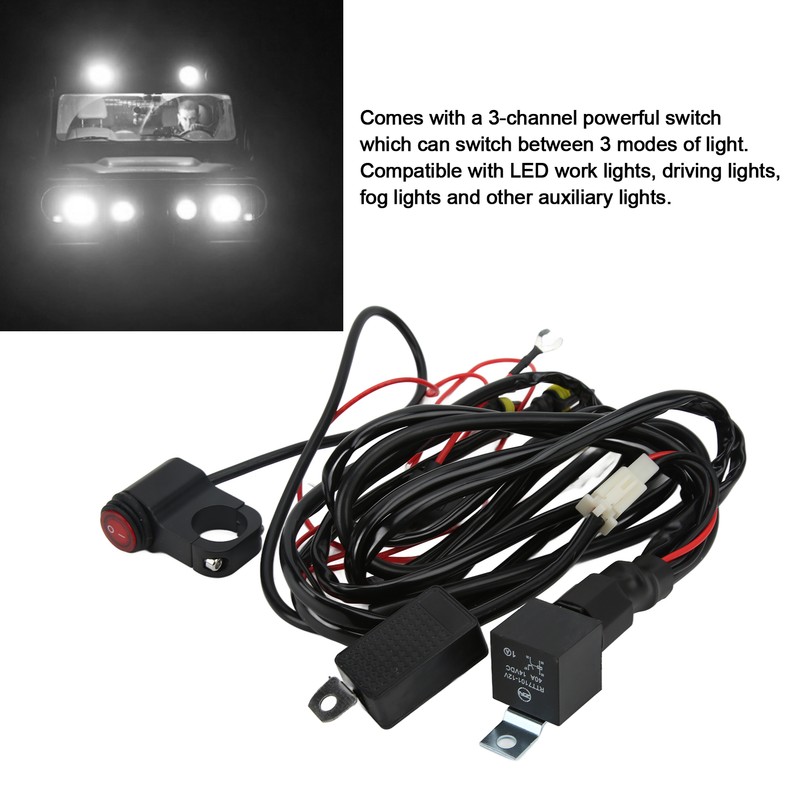 13ft LED Light Switch Wiring Harness 14AWG 1‑to‑2 with Relay