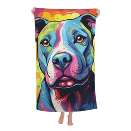 VANZEV Colorful Pitbull Beach Towel Pit Bull Dog Sand-Free Microfiber Bath Towel Ultra Soft Quick Dry Pool Towel Absorbent Towel Lightweight Towel Gifts for Outdoor Bathroom Swimming Decor 31inx51in