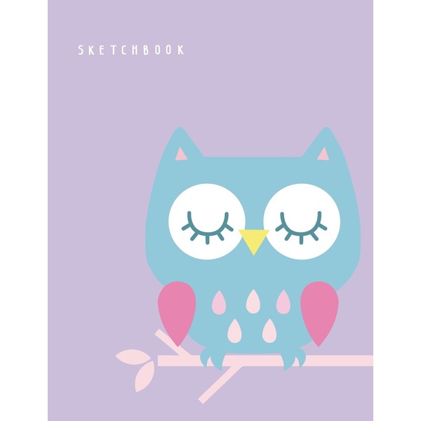 Sketchbook: Cute owl on purple cover (8.5 x 11) inches