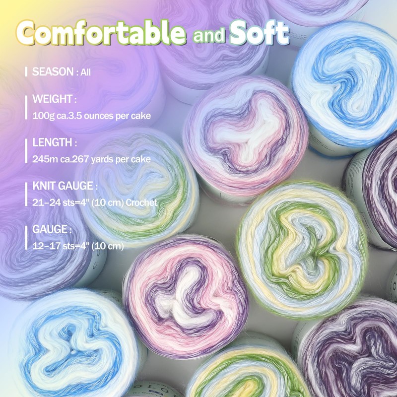 Katech Gradient Cake Yarn for Crocheting-Multicolor Soft Cotton Yarn