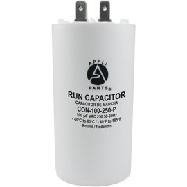 Appli Parts Run Capacitor for electric motors 100 Mfd uF (microfarads) 250VAC Plastic Case with terminals CBB60 Round Universal fit water pumps and others 4-1/2in High 2in Wide CON-100-250-P