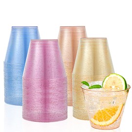 JOLLY CHEF 100 Pack 9 oz Plastic Cups, Disposable Party Cups in Assorted Colors, Plastic Glasses with 4 Colors, Disposable Cups Perfect for Wedding, Thanksgiving Day, Christmas Party