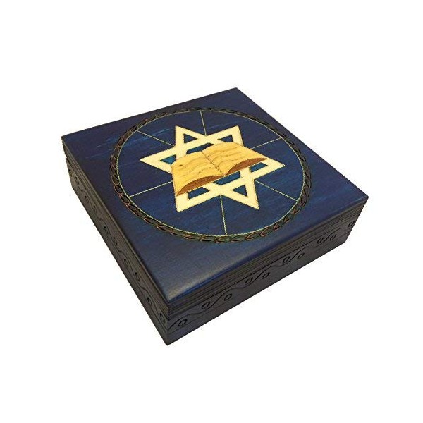 Blue Star of David Secret Jewelry Keepsake Box Judaica Polish Handmade Jewelry Box
