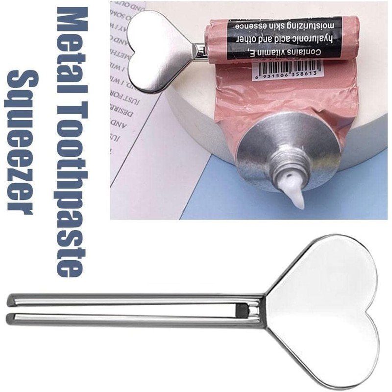 Silver Metal Manual Toothpaste Squeezer Heart Stainless Steel Dispenser Tube
