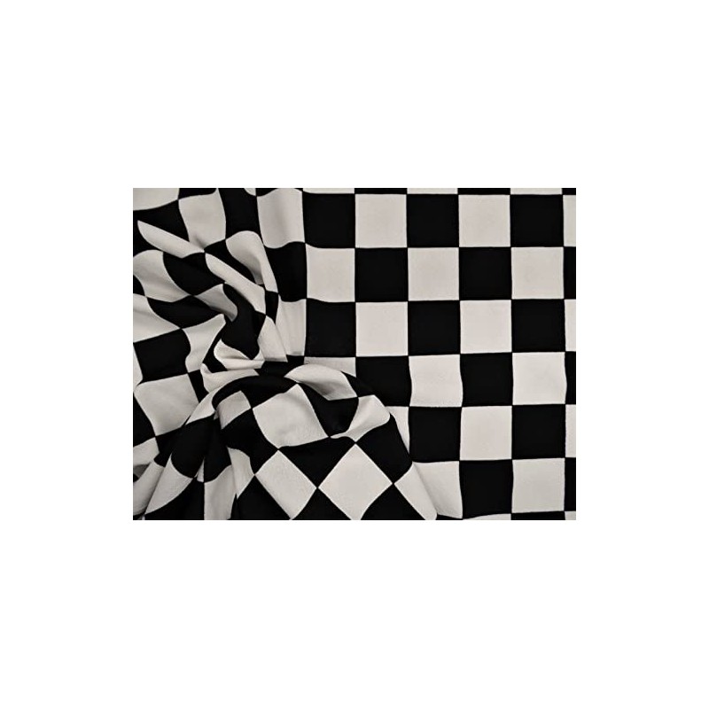 Printed Liverpool Textured Fabric 4 Way Stretch Checkered Black White