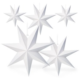 AOMOWA White Paper Star Lanterns, 7-Pointed Christmas Star Lampeshade, Foldable Paper Lanterns for Xmas Wedding Party Home Hanging Decorations, Scandinavian Decor - 40cm x 2 + 30cm x 3