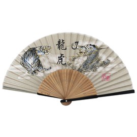 Terra Distribution Folding Fan [Japan Import] Hand Fans for Women Foldable, Japanese Fan, Unique Design, Handmade Bamboo, Silk Fan, 8.6" (22cm), Abanicos de Mano (900 (Dragon, Tiger))
