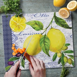 Lemons & Olives Glass Cutting Board, 14-7/8 by 11-3/4-Inch