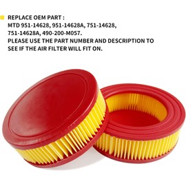 951-14628 Filtro de aire de repuesto compatible con cortacésped, 751-14628 Filtro de aire de papel de repuesto para motor MTD, Cub Cad et, Troy-Bilt 5T65RU 5T65RUA 5T65VUA 1T65TU 1T65DT 140cc OHV