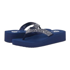 Yellow Box Women's Africa Wedge Flip Flop, Navy, 7 M US