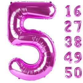 40 Inch Rose Purple Large Balloon Number 5 Balloon,Jumbo Mylar Foil Helium Balloon for 5 15 25 35 45 55 Birthday Digital Balloons for Birthday Party,Wedding Anniversary Party Decorations