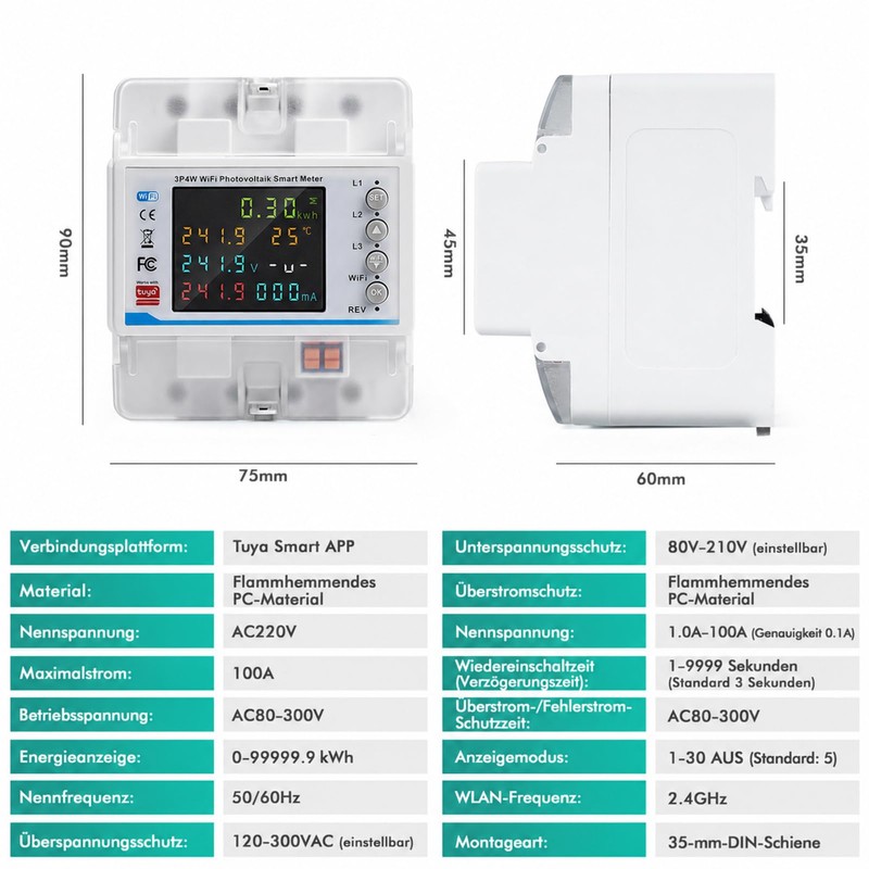 WiFi Electricity Meter 3 Phase 100 A 380 V AC