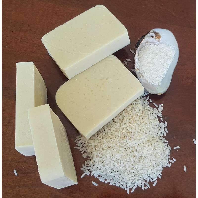 KIT 4 JABON ARTESANAL ARROZ Y CONCHA NACAR EN BARRA