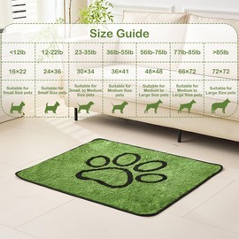 Qeils Washable Pee Pads for Dogs, 2 Pack Super Absorbent Reusable Puppy Pads with Green Long Wool for Potty Training, Floor, Couch, Bed, and Crate,24"x 36"