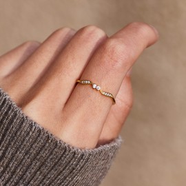 STORYJEWELLERY Sterling Silver Pinky Rings for Women, Wave Ring, Thin Rings for Women, Dainty 18K Gold Plated Ring, Womens Gifts, Size 9