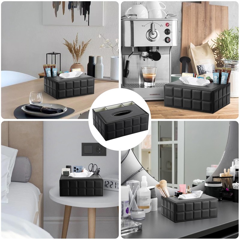 BTSKY PU Leather Household Office Rectangular Tissue Box with Remote