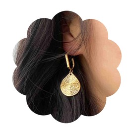 Aneneiceera Vintage Hammered Coin Dangle Earrings Gold Oval Disc Drop Earrings Metal Textured Disc Earrings Open Hoop Geometric Earrings Teardrop Disc Coin Earrings Jewelry for Women