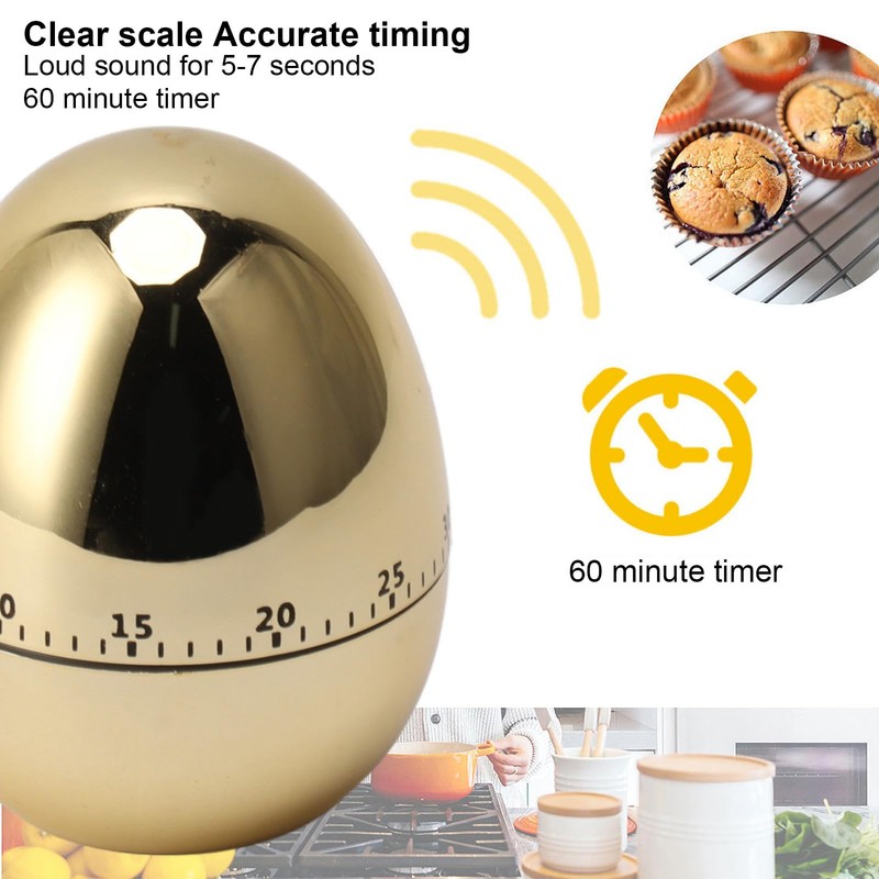 Manual Timer, ABS Egg Model Mechanical Timer for Kitchen (Gold)