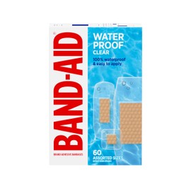 BAND-AID Brand Clear Waterproof Adhesive Bandages, Sterile First-Aid Bandages for Minor Wounds, Cuts & Scrapes, Clear Bandages with a Quilt-Aid Pad to Cushion Wounds, Assorted Sizes, 60 ct