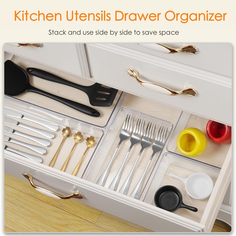 Criusia Drawer Organizer, 10 Pack Large Clear Plast Set, 3