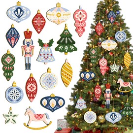 JarThenaAMCS Christmas Hanging Ornaments Nutcracker Xmas Tree Ball Wooden Hanging Decoration Assorted Pendant with Hemp Rope for Home Party Wall Decor, 16 Pack