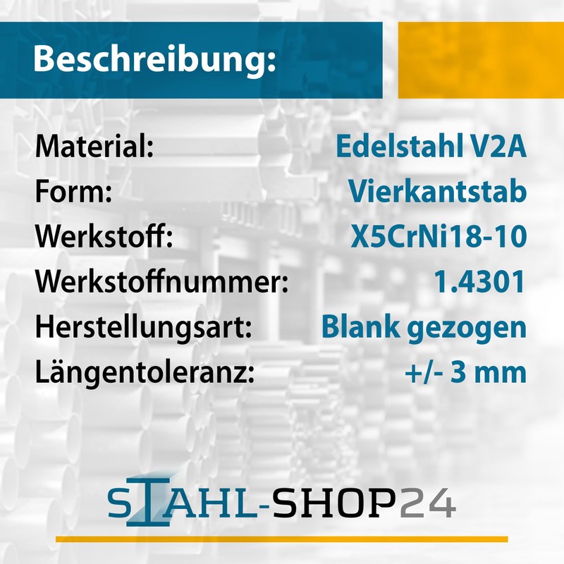 Stahl-Shop24 - Stainless steel V2A solid material square stainless steel