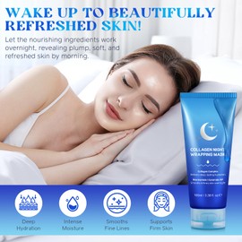 Collagen Face Mask, 100ml Collagen Night Wrapping Mask, Overnight Sleeping Mask to Protect Skin Elasticity and Hydration, Reduce Fine Lines & Wrinkles