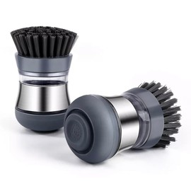 Mayaaran Soap Dispensing Washing Up Brushes, Scrubbing Brush with handle, Refillable Dish Brush, Washing up brushes for Kitchen - Pack of 2 Dish brushes for washing up, Grey - hand brush