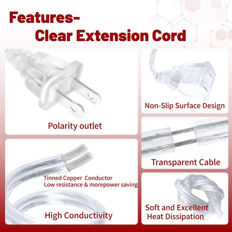 [TaidaLink] 10ft Clear Extension Cord 125V 10A 1250W Slim Design,