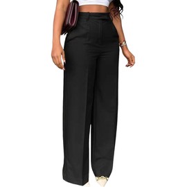 LAJIOJIO High Waist Dress Pants Women Casual,Wide Leg Business Pant Long Trousers with Pockets Black