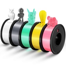 Haosegd 3D Printer Filament PLA 1.75mm 3-D Printing Materials 5 Colors Bundle Print Filimate 1.75 mm White Silver Pink Green Yellow Filiment1.75 Accuracy ±0.02mm Fillament Spool Vacuum Pack 250G X 5