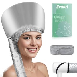 Hooded Hair Dryer Bonnet – Adjustable Attachment for Soft, Adjustable Hood for Speedy Drying, Styling, and Deep Conditioning, Travel-Friendly and Lightweight(Silver)