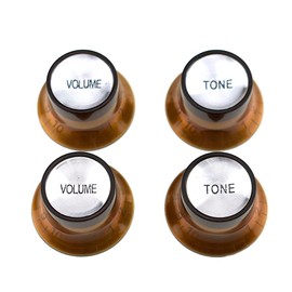Hahiyo Top Hat Guitar Bell Knobs 6mm Inside Diameter Keep Flush with SG Epiphone Clear Word Control Speed Volume Tone Knob Reflector Cap Guitar for Les Paul Guitar Bass Pots Amp Plastic Brown 2sets