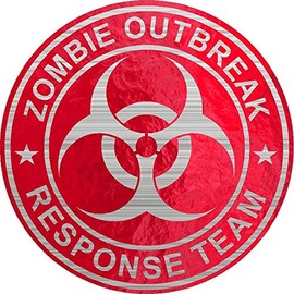 Zombie Outbreak Response Team Sticker 4" x 4" Red Stained Glass