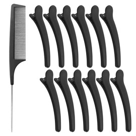 Pack of 12 Hair Sectioning Clips for Girls and Women with 1 PCS Antistatic Tail Comb – Professional Hairdresser Clips for Salon Styling & Care, Hair Dying Accessories, Black,Hair Stuff, Hair Salon