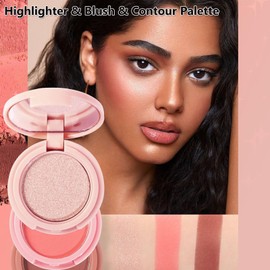 Joyeee 2Pcs Face Makeup Palette, 3 In 1 Blush Highlighter Contour Palette Pressed Powder, Blendable, Buildable, Travel Friendly, Multi-functional Face Beauty Combination for Shaping & Glowing Effect#3