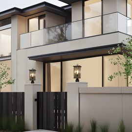 Outdoor Post Light Fixture, Farmhouse Exterior Pillar Lantern Lights with Water Ripple Glass, Black Waterproof Rectangular Outside Post Pole Lighting for Garden, Yard, Patio and Pathway