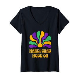Womens Mardi Gras Carnival Beads New Orleans French Festival Parade V-Neck T-Shirt
