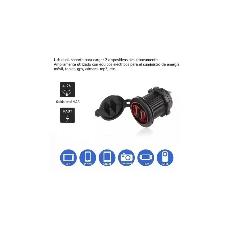 12v 2.1a Para Cargador Iluminado Usb Doble Salida Coche Moto