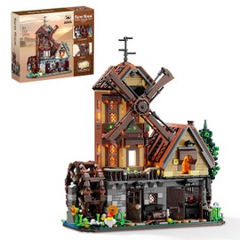 Wood Cabin Building Set with Light, Mechanical Farm House Building Block Toys with Rotating Windmill Waterwheel Castle Architecture Model Set 1436 Pcs for Adults Teens Kids Boys Girls 10-12+