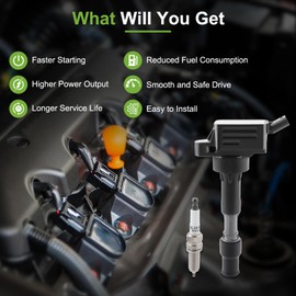 partszen UF816 Ignition Coil 9723 Spark Plug Set 2.0L for Kia Optima 17-18 Soul 20-22 Seltos 21-22 Forte 17-22 Forte5 21-22 for Hyundai Elantra 17-20 Veloster 19-21 Kona 18-22 Sonata 16-19