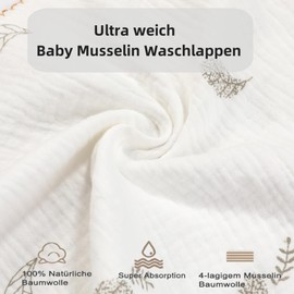 norinori Baby Muslin Face Cloths Pack of 6 Newborn Muslin Squares 100% Soft Cotton Multi-Purpose Baby Face Towels 25 x 25 cm Children's Bath Towel for Boys and Girls Baby Towels