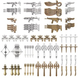SUNNYCLUE 1 Box 80 Pieces 20 Styles Tibetan Style Pistol Rifle Archery Grenade Weapon Charms Alloy Pendant Jewellery Accessories for Women Earring Bracelet Jewellery Making
