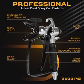 RICHOKIE Airless Paint Sprayer Gun Premium Model 821, High Pressure 3600 PSI with 517 Reversible Nozzle Tip, Swivel Joint, Rubber Handle, Ergonomic Trigger, Safety Latch, and Leak Proof Design