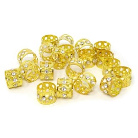 Honbay 20PCS Gold Rhinestone Hair Rings Dreadlocks Beads Braid Hair Cuffs Braiding Hair Jewelry (Heart Hollow Out)