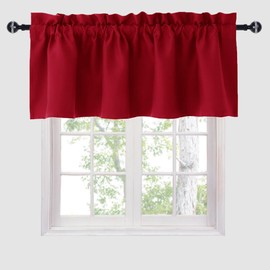 Hiasan Blackout Valance Curtains for Windows Therml Insulated Solid Window Curtain Valance for Kitchen 42 x 18 inches, 1 Panel, Red